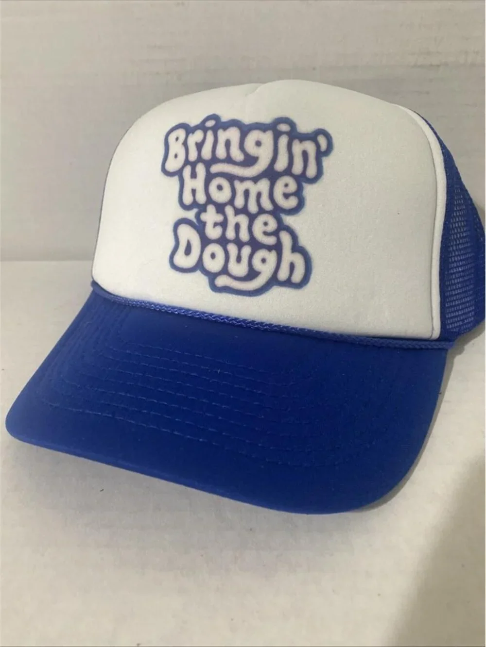 Retro Bringin Home The Dough Foam Trucker Hat Blue White Rope Snapback New 80s